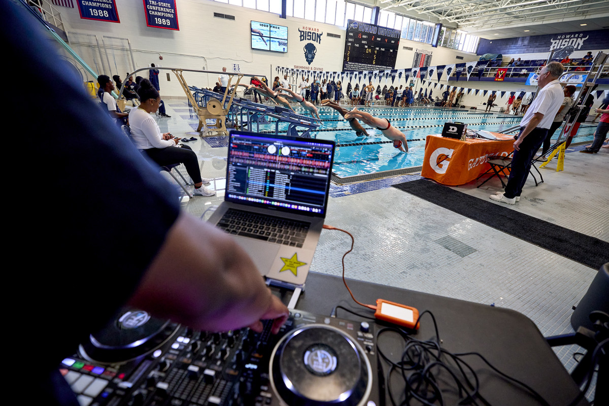 College meets are often friends-and-family-only affairs. Bringing in a DJ was part of Askew’s plan to change that.